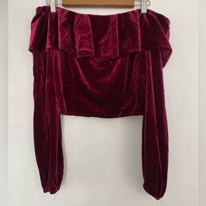 Crushed Velvet Off Shoulder Ruffle Top